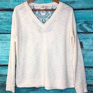 Knox Rose Cream Sweater Crochet Lace V Back